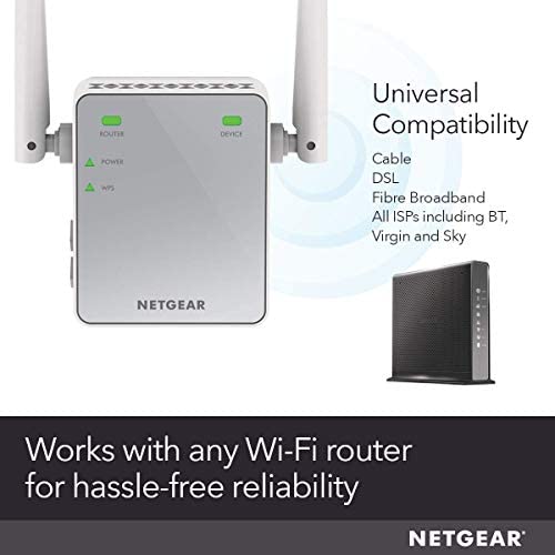 NETGEAR Wi-Fi Range Extender EX2700 - Coverage up to 600 sq.ft. and 10 devices with N300 Wireless Signal Booster and Repeater (up to 300Mbps speed), and Compact Wall Plug Design with UK Plug WP Smart Home