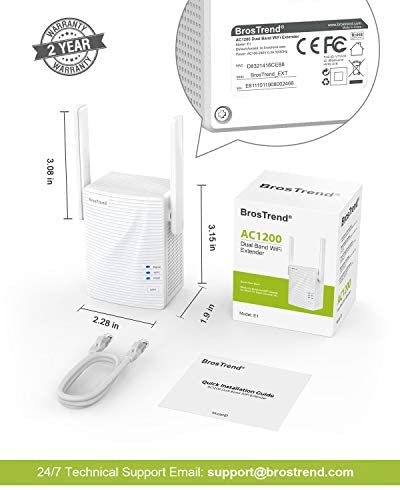 BrosTrend AC1200 WiFi Booster Range Extender, Extend Dual Band WiFi of 5GHz & 2.4GHz, 1200Mbps Wireless Signal Repeater, WiFi Extender, 1 Ethernet Port, Access Point, Wi-Fi Bridge, Easy Setup, UK Plug WP Smart Home