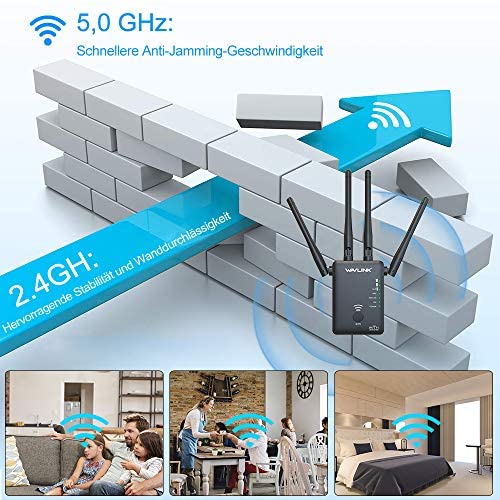 Wifi Booster, 1200Mbps Wifi Extender Universal Dual Band 5GHz 867Mbit/s 2.4GHz 300Mbit/s Internet Booster Support AP/Repeater/Router/Client 4 in 1 Mode with WPS Function for Cover wider range of WIFI WP Smart Home