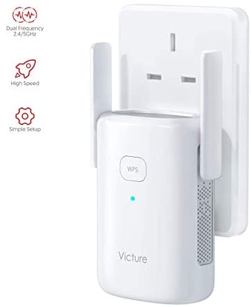 Victure 1200Mbps WiFi Booster WiFi Range Extender Repeater 2.4GHz 5Ghz ,WPS&One-Click Setting, Fast Ethernet Port, AP Mode to Provide a Stable Network for Online Working WP Smart Home