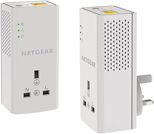 NETGEAR PLP1000-100UKS 1 Port,1000 Mbps, 1 Gigabit Port Powerline Adapter with Extra outlet - Pack of 2 WP Smart Home