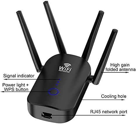 WiFi Extender Range Booster 2.4GHz & 5GHz Dual Band WiFi Repeater, 1200Mbps Wireless Signal Booster Amplifier, Wifi Bridge Support Router/AP/Repeater Mode, with Ethernet Port and UK Plug (Black) WP Smart Home