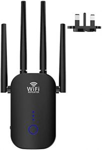 WiFi Extender Range Booster 2.4GHz & 5GHz Dual Band WiFi Repeater, 1200Mbps Wireless Signal Booster Amplifier, Wifi Bridge Support Router/AP/Repeater Mode, with Ethernet Port and UK Plug (Black)